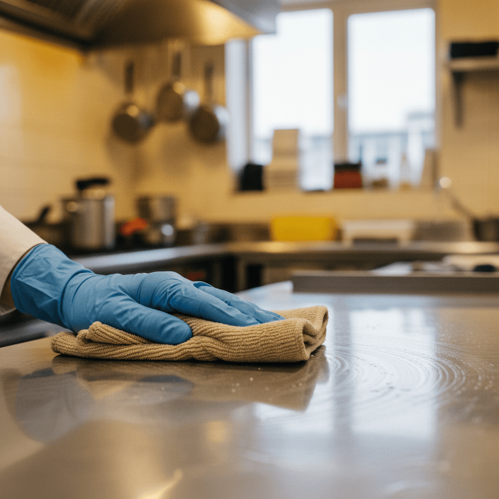 Mikrofasertuch wischt Edelstahloberfläche